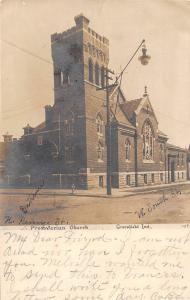 E44/ Greenfield Indiana In Real Photo RPPC Postcard 1907 Presbyterian Church