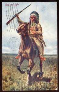 h2449 - CHAS CRAIG Postcard 1912 Indian Chief Horseback. Rifle