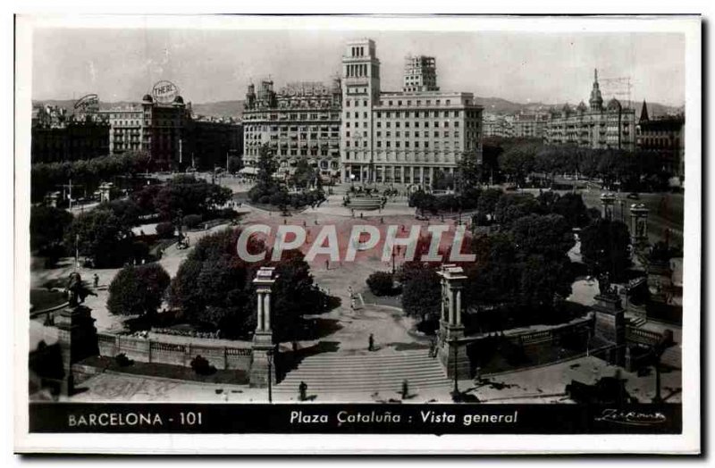 Old Postcard Barcelona Plaza Cataluna Vista General