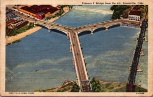 Ohio Zanesville Famous Y Bridge From The Air 1948 Curteich