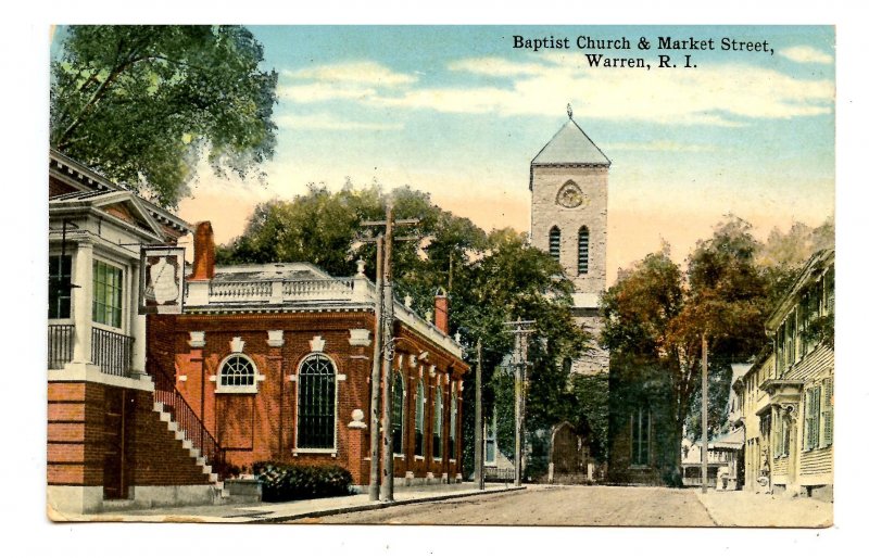 RI - Warren. Baptist Church & Market Street