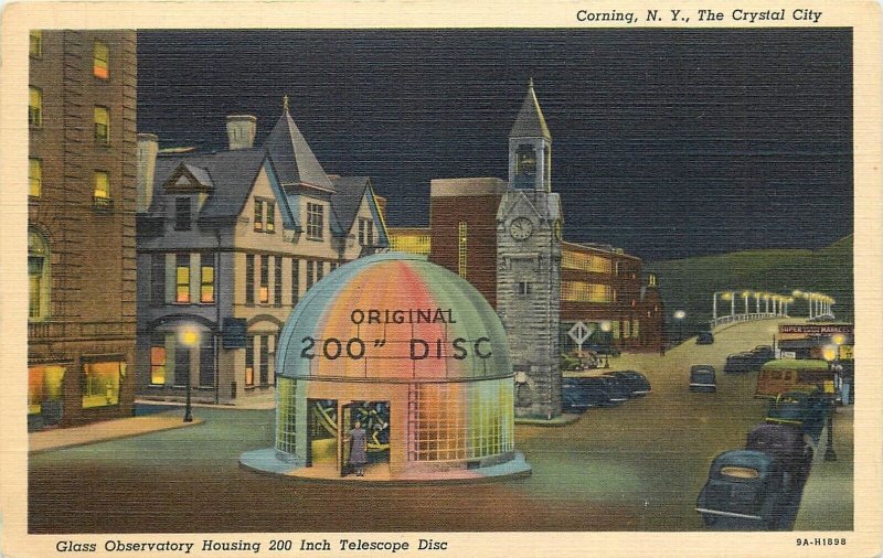 Corning New York Glass Observatory 200 Inch Observatory night Postcard 24-7897