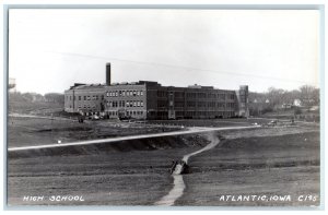 Atlantic Iowa IA RPPC Photo Postcard High School Building c1910 Antique