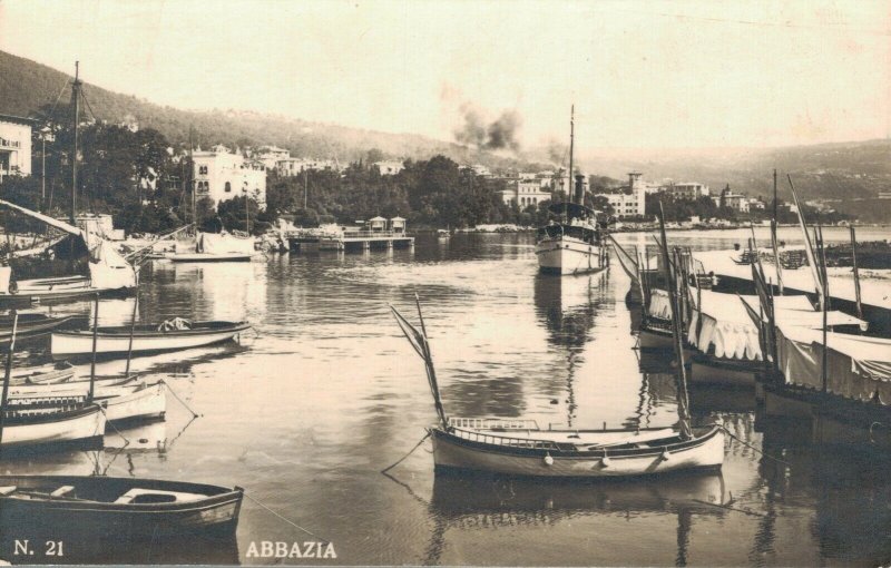 Italy Abbazia Port Boats Vintage Postcard RPPC 03.45