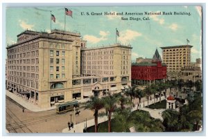 1911 US Grant Hotel and American National Bank Building San Diego CA Postcard 