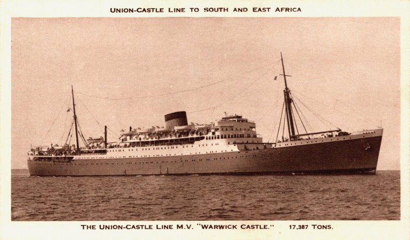 M.V. Warwick Castle Passenger Ship The Union Castle Line Vintage Postcard C237