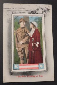 Mint Postcard America I am Ever Thinking of You Soldier and Woman Soldier Lovers