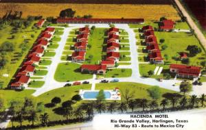 Harlingen Texas Hacienda Motel Birdseye View Vintage Postcard K94597