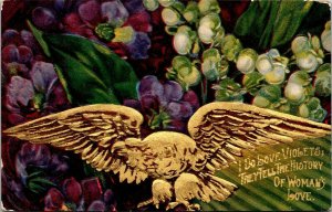 Vtg I Do Love Violets Embossed Gold Gilt Eagle 1910s Postcard