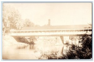 1936 Covered Bridge Unionville Connecticut CT Posted Vintage RPPC Photo Postcard 