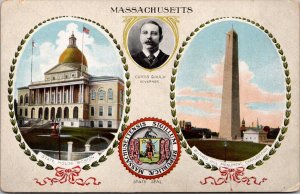 Postcard Curtis Guild Jr Governor State House Bunker Hill Monument Massachusetts