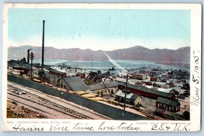 Butte Montana MT Postcard View Of Pennsylvania Mine Miners 1905 Antique Posted