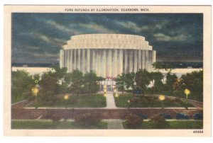 Ford Rotunda By Illumination, Dearborn, Michigan, Vintage Linen Postcard