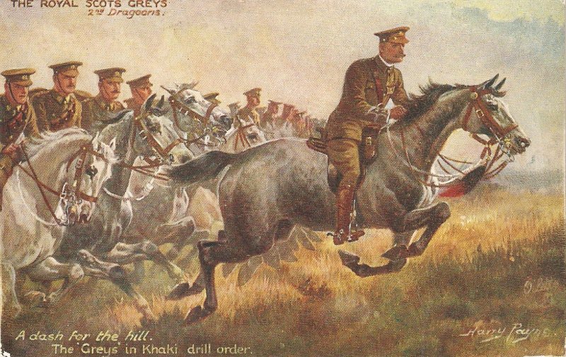 Hary Payne. The Royal Scots Greys. Das for the Hill. Horses Tuck Oilette PC #