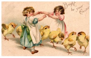 Easter  Girls and chicks dancing