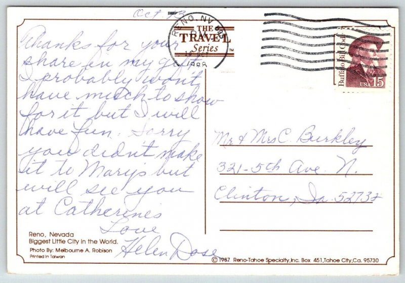 Reno, Nevada - 1988 - Postcard