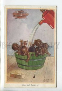 433971 GILSON Nude African AMERICANA Kids BATHING vintage postcard NOVITAS