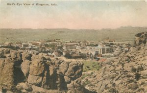 Arizona Kingman Birdseye View Harvey hand colored 1920s Route 66 Postcard 10454