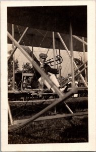 Antique RPPC Postcard Archibald Hoxsey? Early Biplane Aviation Aviators JO5