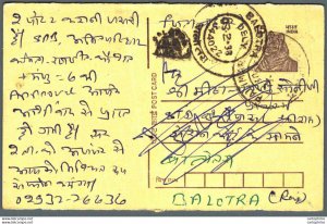 India Postal Stationery Tiger 15 to Balotra