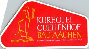 Germany Bad Aachen Kurhotel Quellenhof Red Vintage Luggage Label sk4681