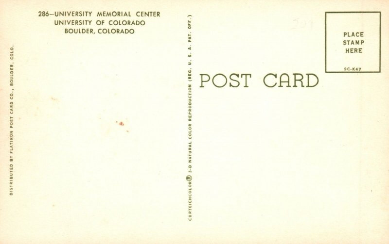 Vintage Postcard University Memorial Center University Boulder Colorado CO