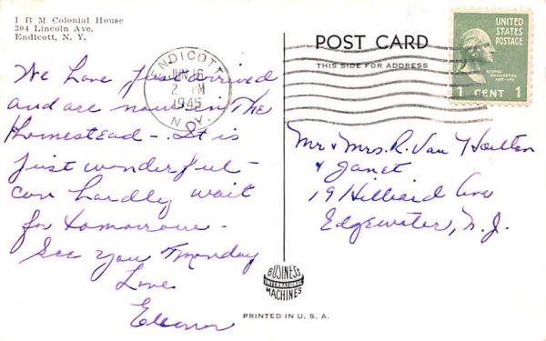 IBM Colonial House Endicott, New York Postcard