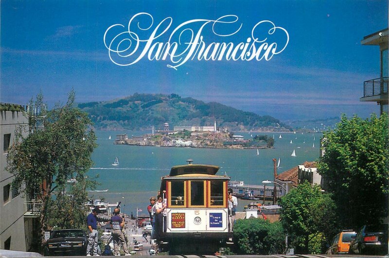 Postcard USA San francisco cable car street California Panoramic view island