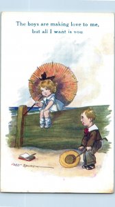 Fredk Spurgin Signed Postcard Girl Sat On Fence The Boys Are Making Love To Me