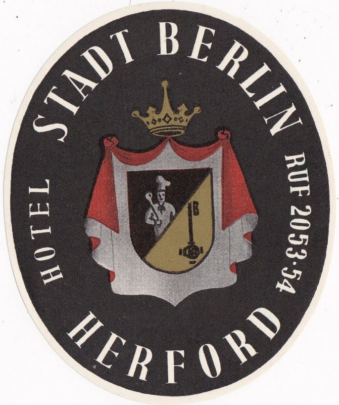 Germany Herford Hotel Stadt Berlin Vintage Luggage Label sk3202