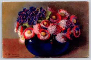 Artist Signed K Riemer~Vase Of Flowers~Meissner & Buch Leipzig~Vintage Postcard