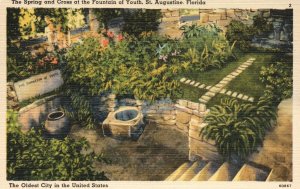 Vintage Postcard 1920's Fountain of Youth Spring Cross St. Augustine Florida FL