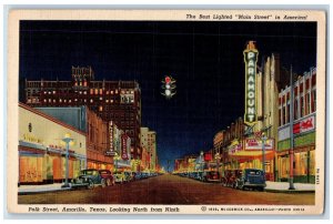 1944 Polk Street Amarillo Texas Looking North From Ninth Night Scene TX Postcard