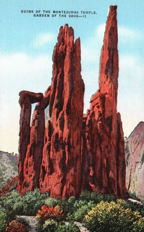 Vintage Postcard 1930's Ruins Of The Montezumas Temple Colorado Springs Colorado