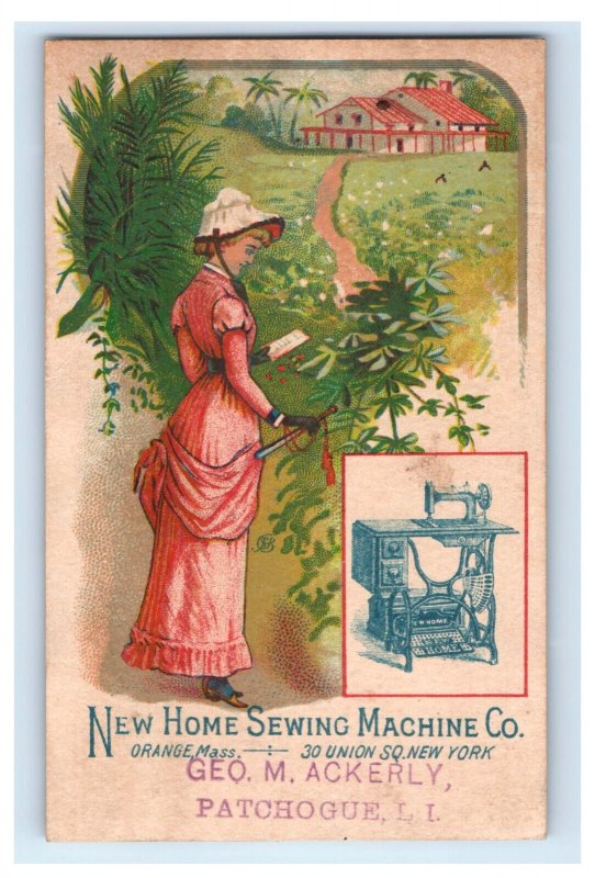 1880s New Home Sewing Machine Seller Geo. M. Ackerly Patchogue Long