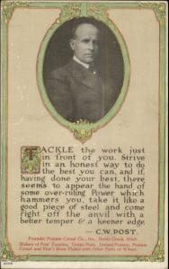 CW Post Quote on Work/Labor Postum Cereal Co Battle Creek MI Postcard 