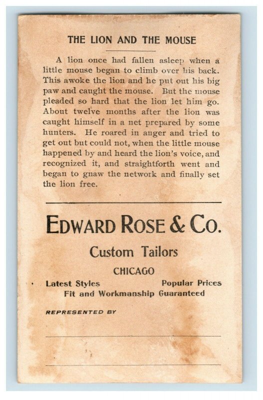 1870's-80's Edward Rose Custom Tailors Chicago Lion MouseTrade Card F30