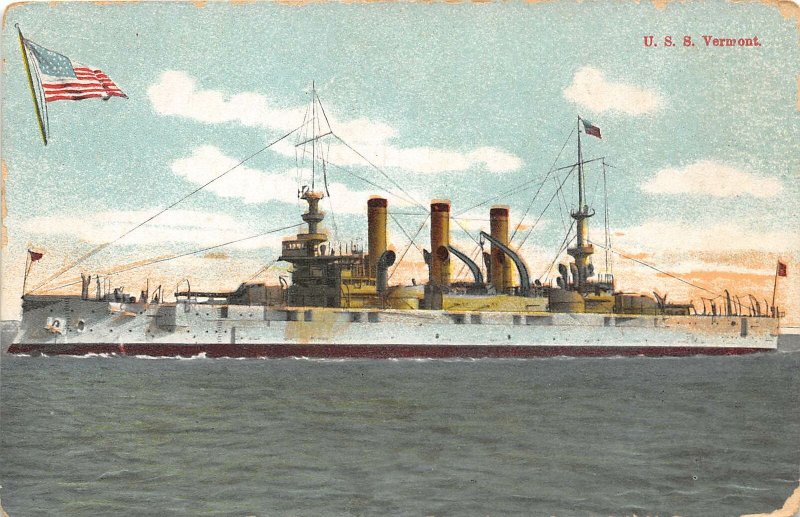 USS Vermont Battleship US Navy Ship 1910c postcard