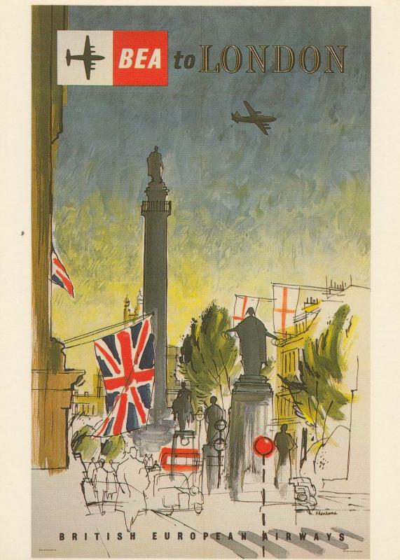 Fly To London By BOAC Plane Travel Flight Poster Advertising Postcard