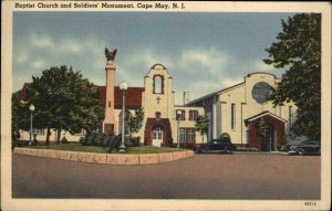 Cape May New Jersey NJ Bapgist Church Soliders Monument Linen Vintage Postcard