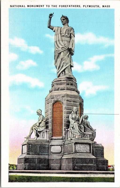 National Monument Forefathers Plymouth MA Massachusetts WB Postcard VTG Tichnor  