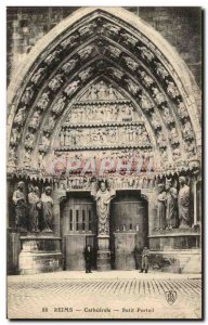Old Postcard Reims Cathedrale Small Portal