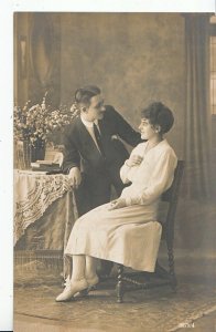 Romance Postcard - Young Lady Sitting Down With Your Man Leaning Beside  ZZ3526