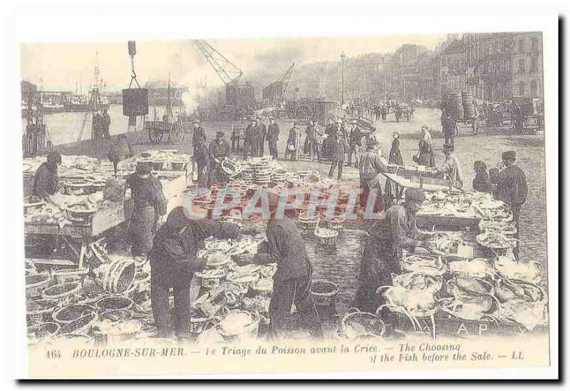 Boulogne sur Mer Old Postcard Sorting fish before criee (reproduction)