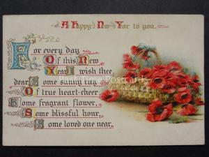 Embossed Poppies Postcard: HAPPY NEW YEAR TO YOU c1912 Donate to R.B.L.