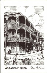 Vtg New Orleans LA Labranche Building Artist Signed L. Sarrazin Postcard