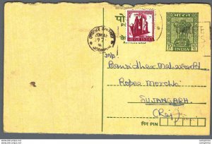 India Postal Stationery Ashoka 10p to Jodhpur Sujangarh