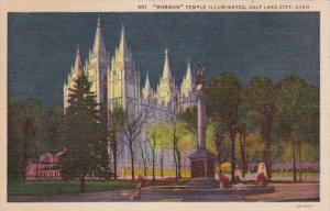 Utah Salt Lake City Mormon Temple Illuminated Curteich