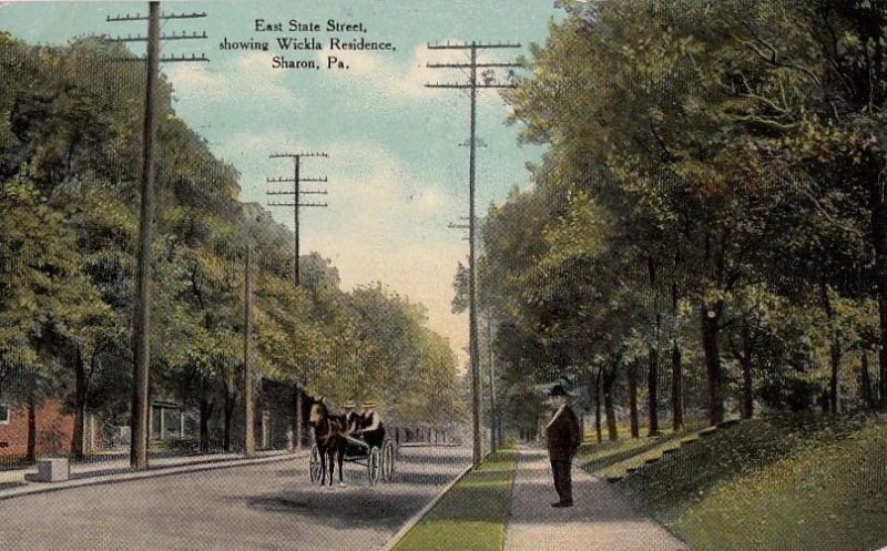 Postcard East State Street showing Wickla Residence Sharon PA