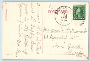 Christmas Postcard Greetings Children Sledding Pinecone Morgan Hill CA c1910's